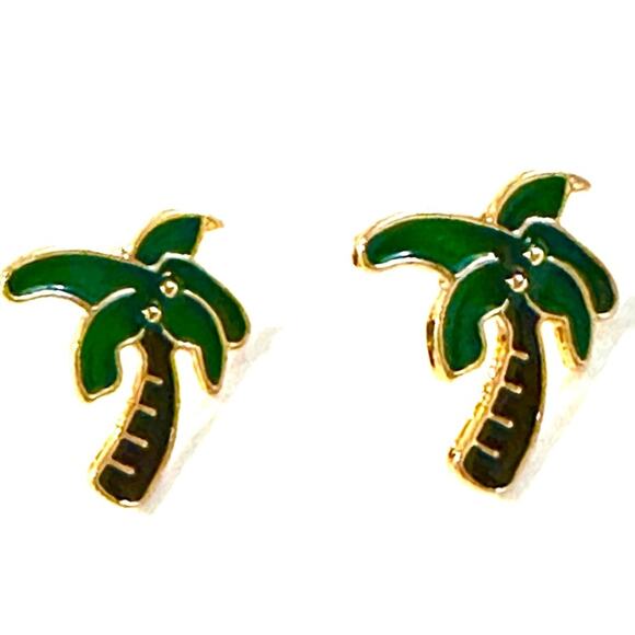 Enamel Palm Tree Stud Earrings - Picture 1 of 2